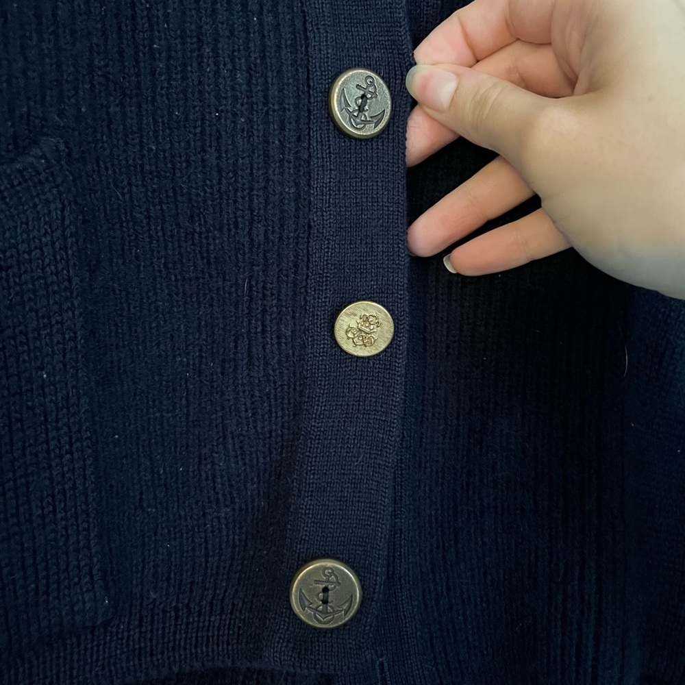 Woolmark 100% Wool Navy Blue Button Cardigan Sweater Crest Sailor Vintage France - Picture 7 of 14